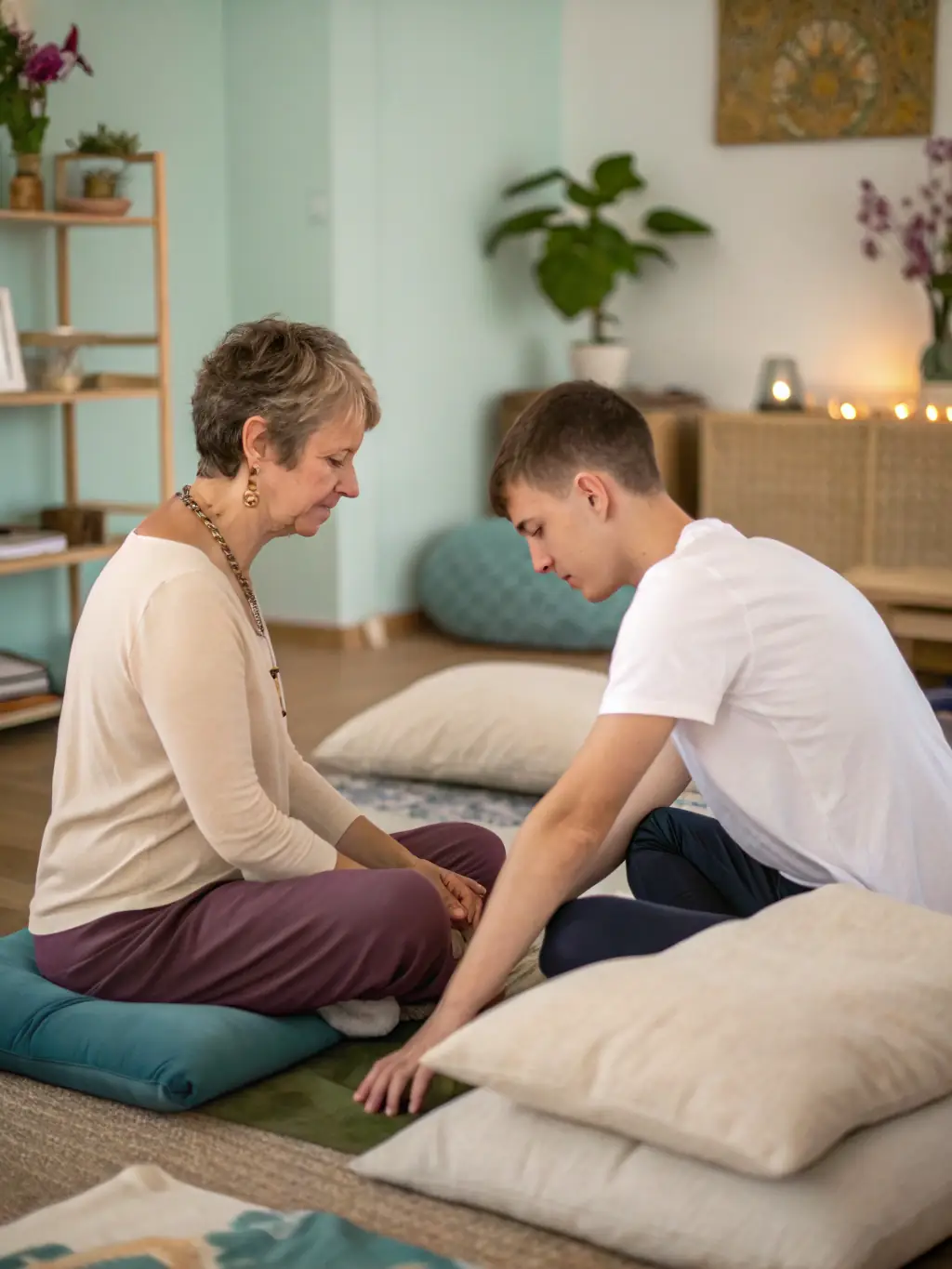An image of a serene coaching session in a peaceful environment, showcasing a client and coach engaged in a meaningful conversation, representing Personal Growth Coaching.